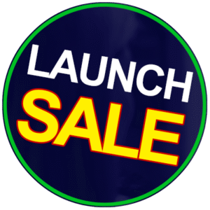 An image with the words Launch Sale on a black circle with narrow green border. Advertising quality science resources.