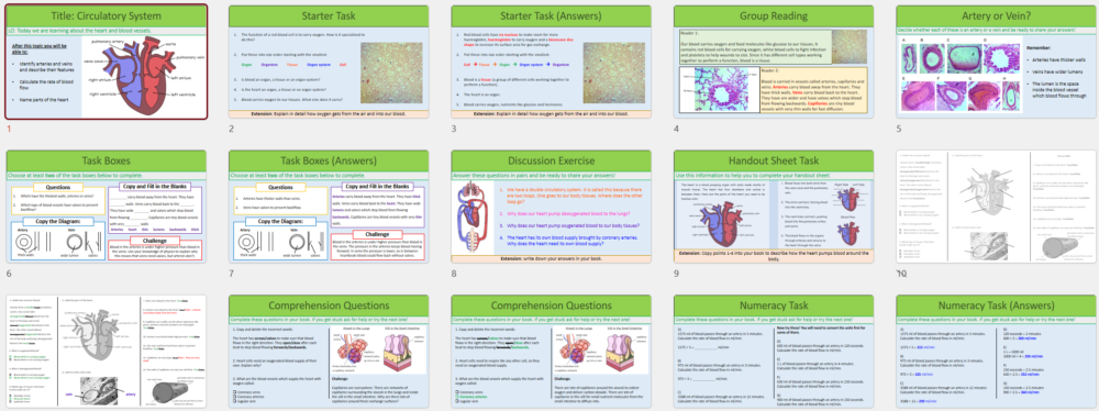 Circulatory System Screenshot Thumbnails of GCSE Biology Circulatory System lesson slides
