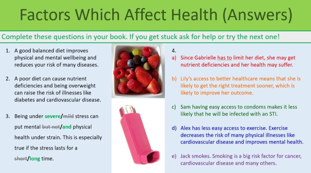 Preview of Factors that Affect Health (Answers) Task for the Health and Disease lesson