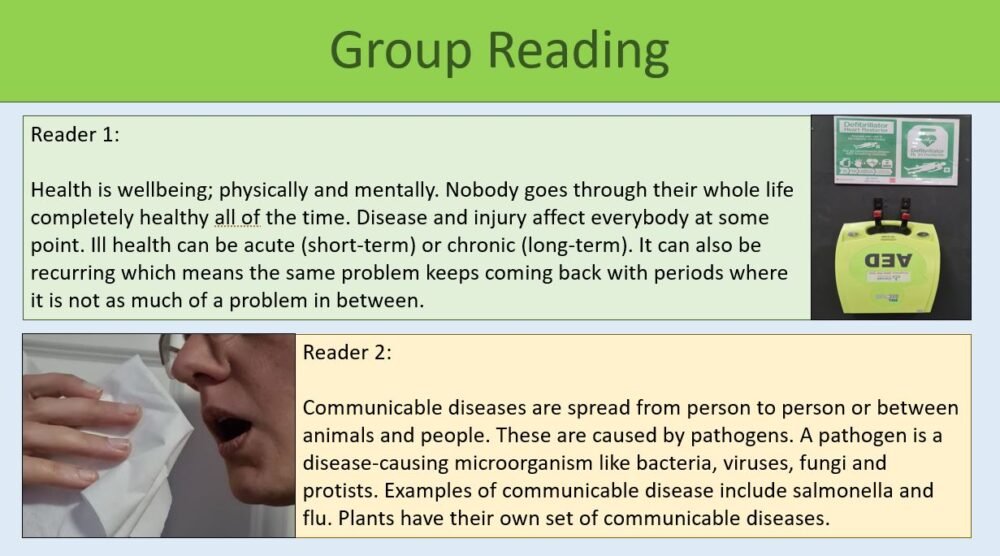 Preview of Group Reading Task for Health and Disease lesson