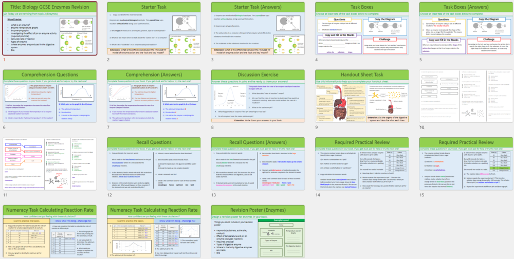 GCSE Biology Topic 2 Organisation: Revision Enzymes slide thumbnails