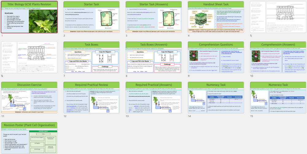 Revision Plant Organisation Thumbnails GCSE Biology Topic 2 Organisation: Revision Plants Thumbnails of lesson slides