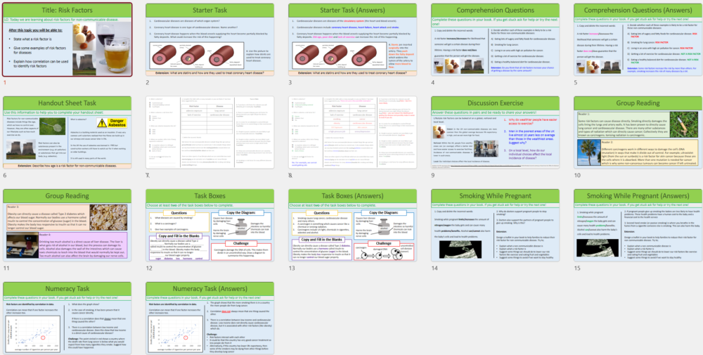 Thumbnails of Risk Factors lesson slides