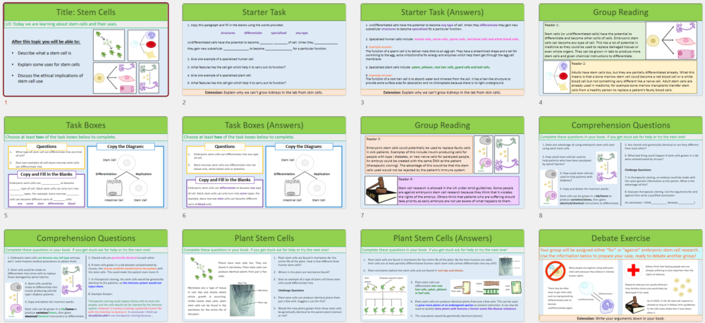 Thumbnail slides for GCSE Stem Cells lesson