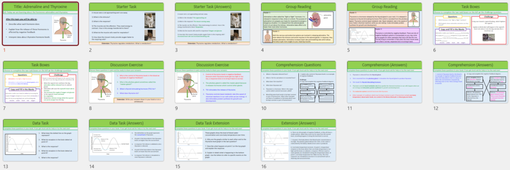 GCSE Biology Topic 5: Adrenaline and Thyroxine Lesson slide thumbnails