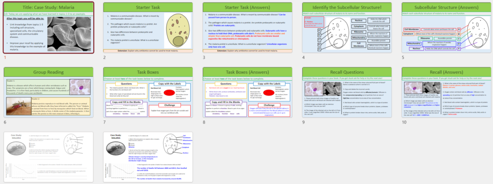 GCSE Biology Topics 1-3: Revision Case Study (Malaria) lesson slide thumbnails