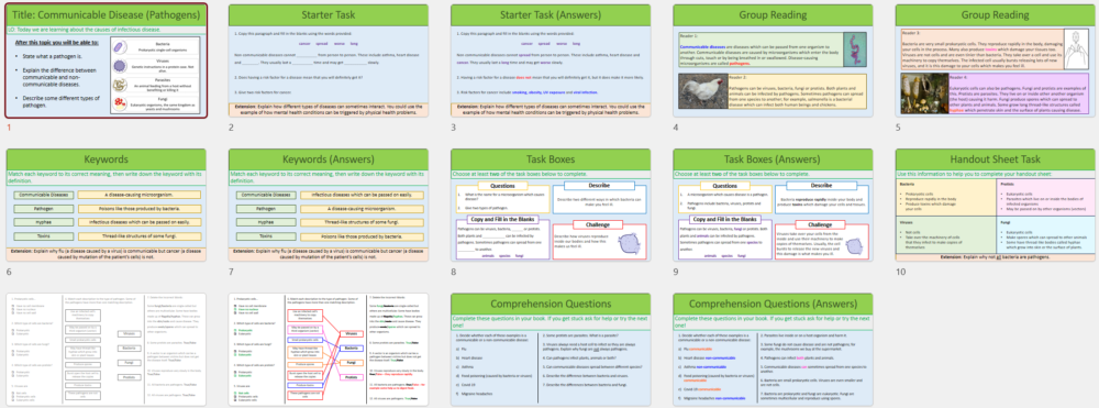 GCSE Biology Topic 3: Communicable Disease Pathogens Lesson Slide Thumbnails