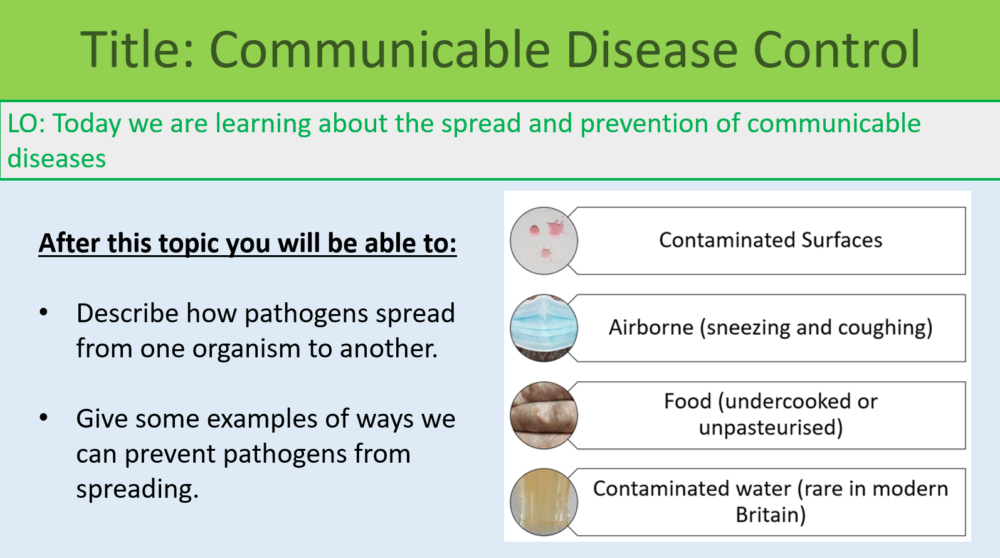 GCSE Biology Topic 3: Communicable Disease Spread and Prevention Lesson Objectives
