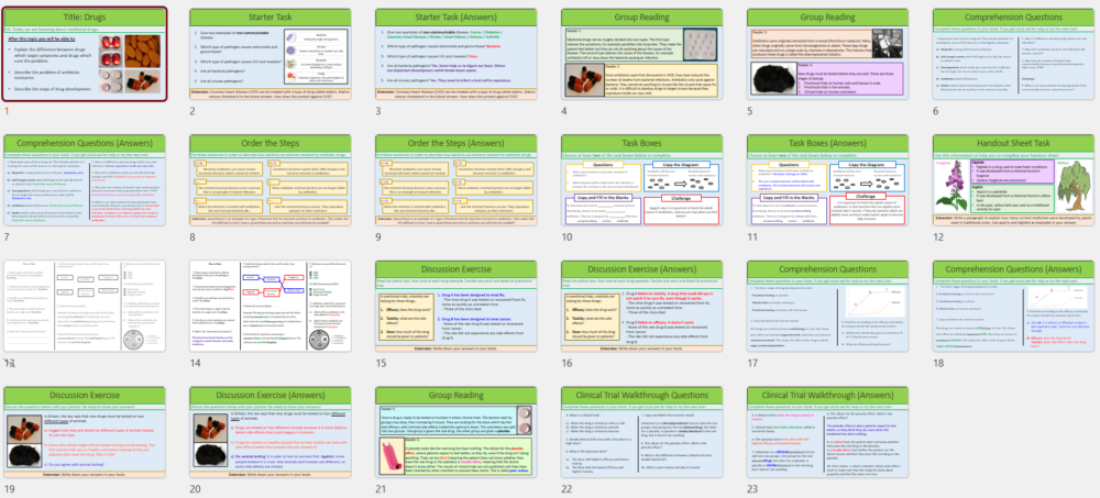 GCSE Biology Topic 3: Drugs lesson slide thumbnails
