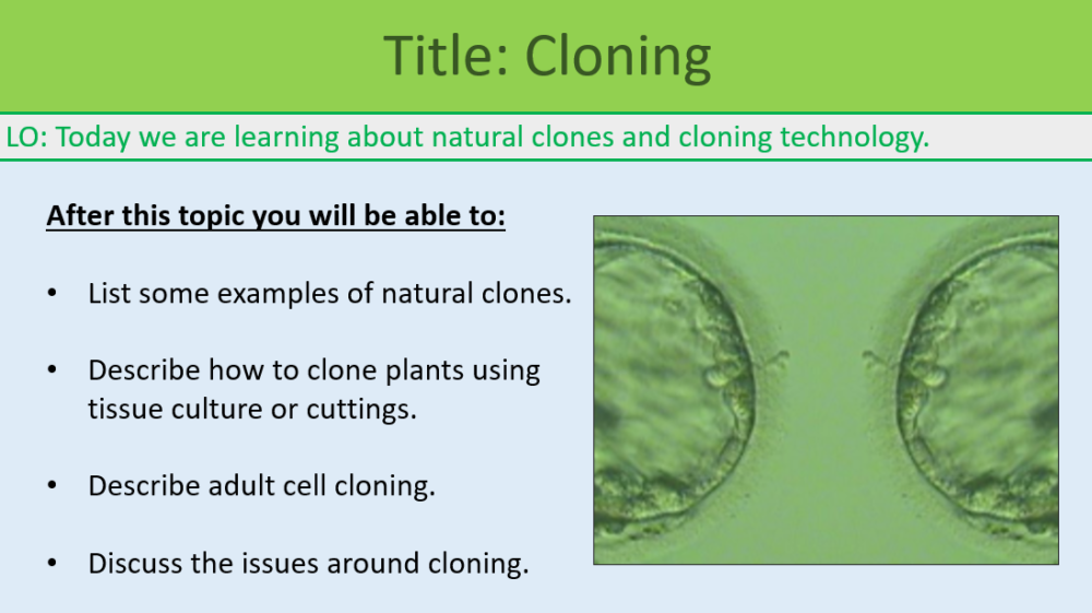 GCSE Biology Topic 6 Cloning Learning Objectives
