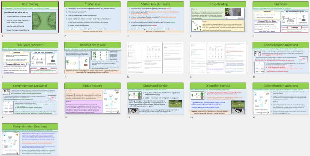 GCSE Biology Topic 6 Cloning lesson slide thumbnails