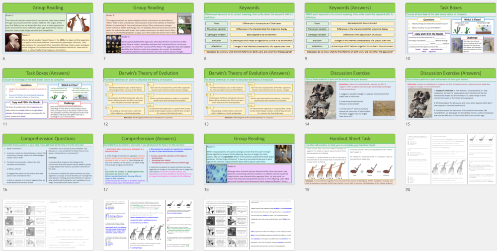 GCSE Biology Topic 6 Evolution lesson slide thumbnails