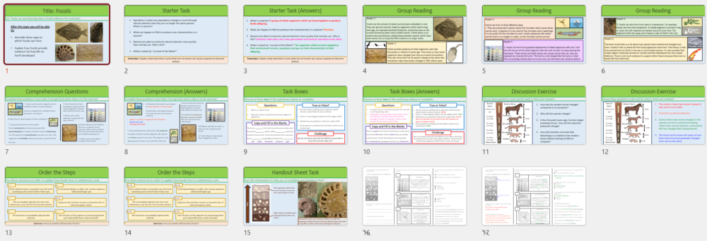 GCSE Biology Topic 6 Fossil lesson slide thumbnails