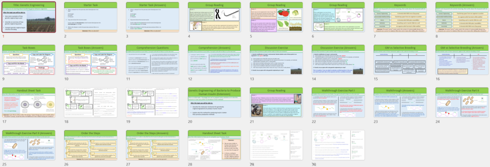 GCSE Biology Topic 6 Genetic Engineering lesson slide thumbnails