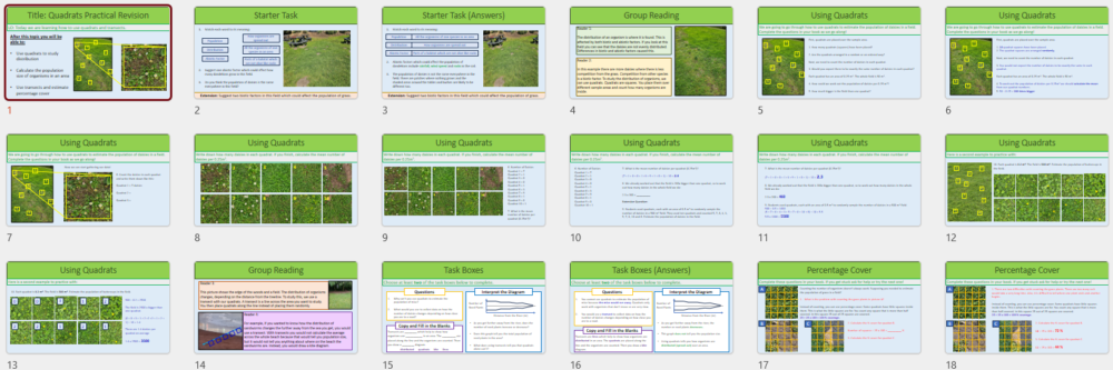 GCSE Biology Topic 6 Quadrats Practical Revision lesson slide thumbnails