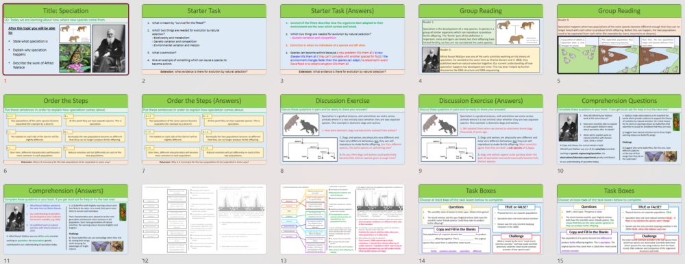 GCSE Biology Topic 6 Speciation lesson slide thumbnails