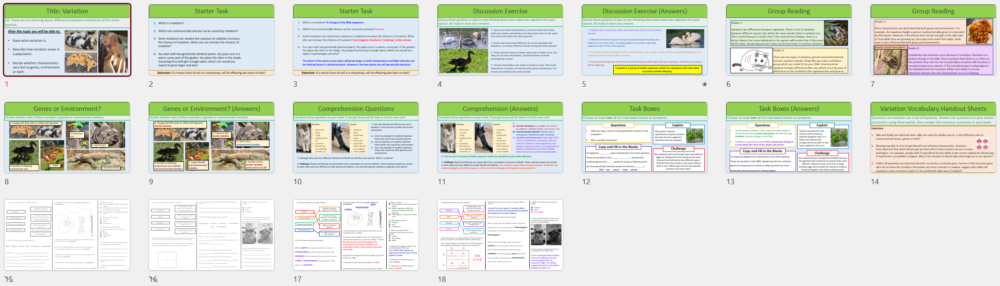 GCSE Biology Topic 6 Variation lesson slide thumbnails