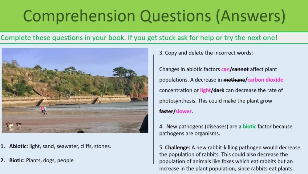 GCSE Biology Topic 7 Abiotic and Biotic Factors Comprehension Questions
