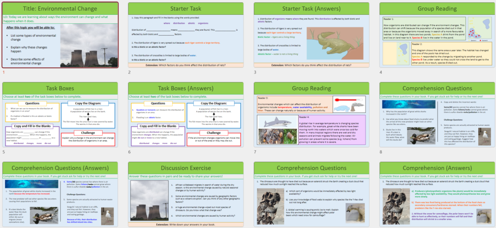 GCSE Biology Topic 7 Environmental Change lesson slide thumbnails