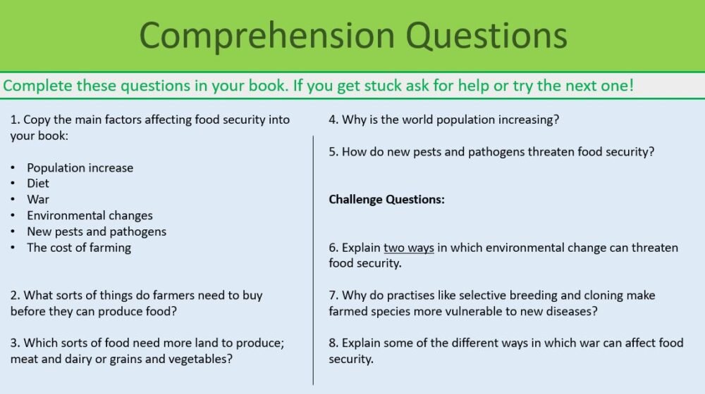Food Security and Farming Comprehension Questions