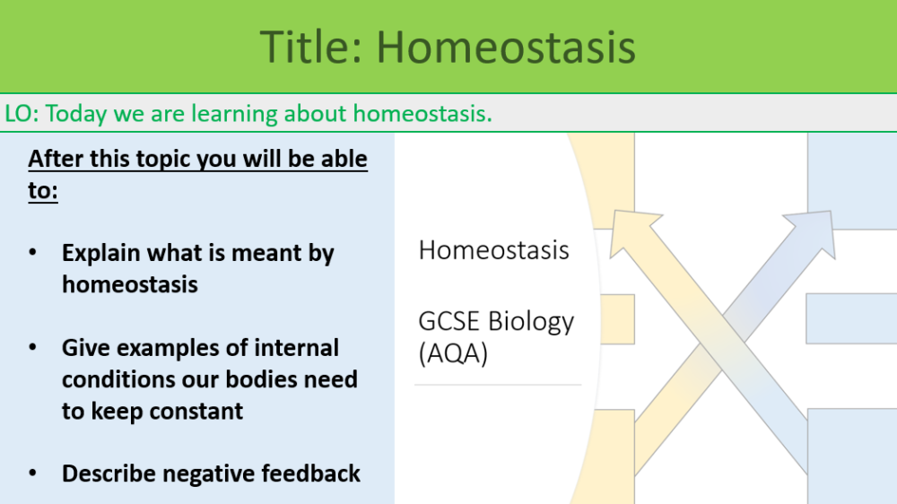GCSE Biology Topic 5: Homeostasis Lesson Objectives