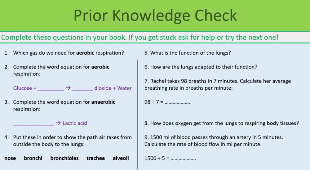 Oxygen Debt Prior Knowledge Check