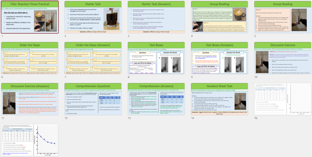 GCSE Biology Topic 5: Reaction Times Practical Lesson Slide Thumbnails