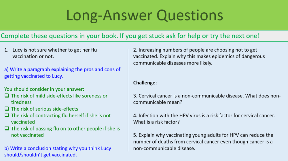 GCSE Biology Topic 3: Vaccination Long Answer Questions