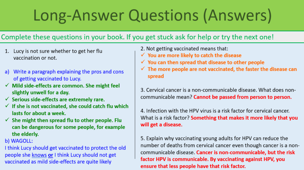 GCSE Biology Topic 3: Vaccination Long Answer Solutions