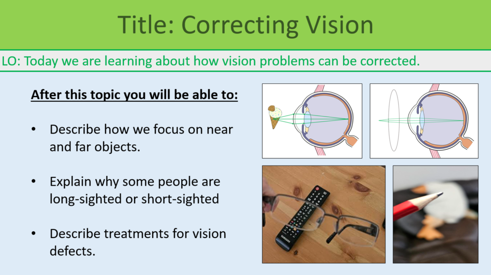 GCSE Biology Topic 5: Vision Problems Lesson Objectives
