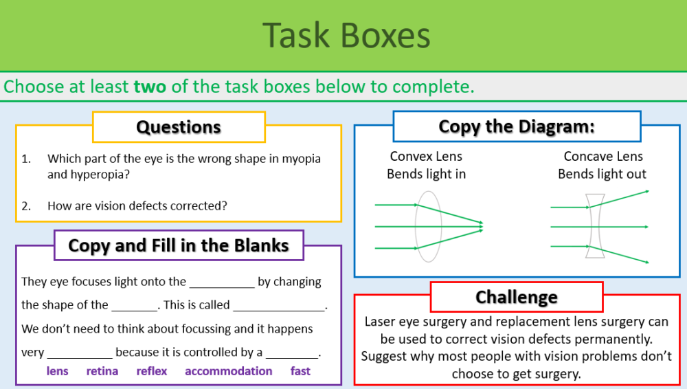 Vision Problems Task Boxes