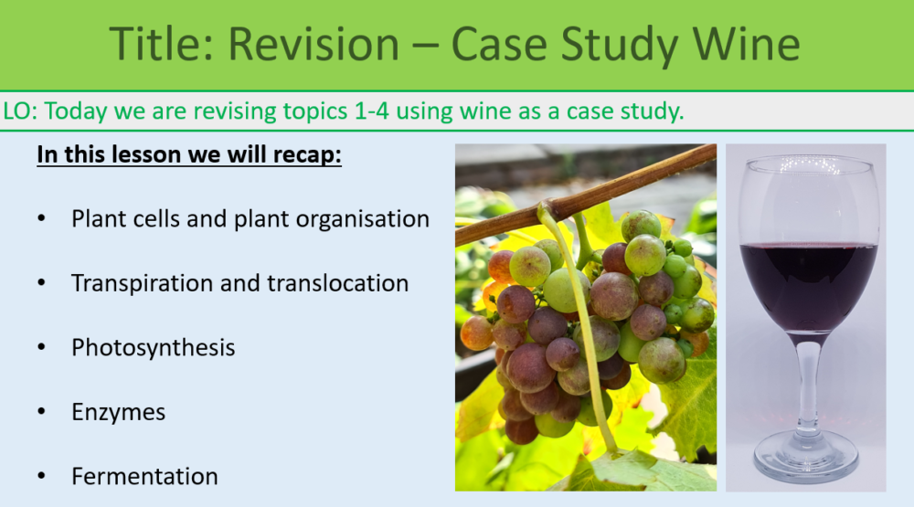 GCSE Biology Topic 1-4: Revision Wine Case Study Learning Objectives Slide Preview