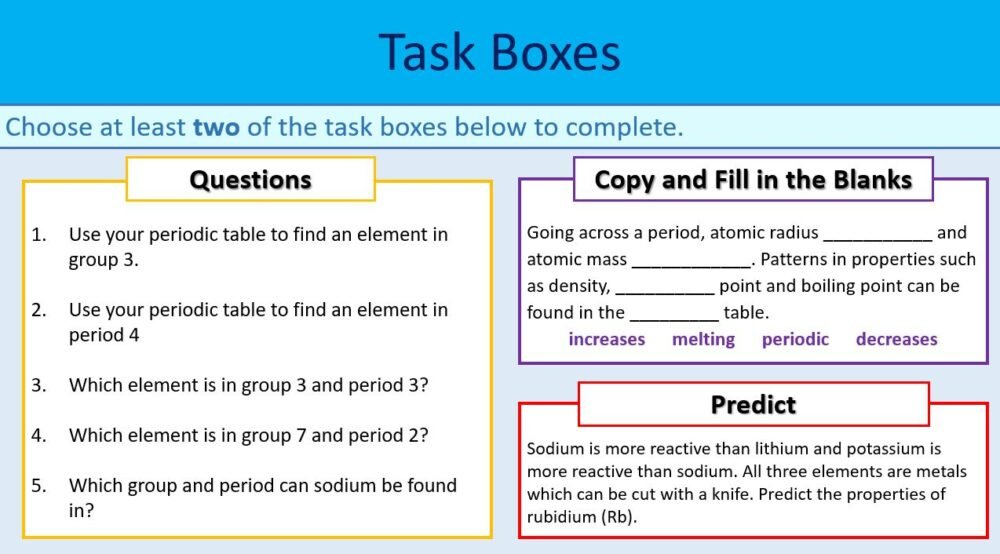 Task Selection Boxes Task Selection Boxes
