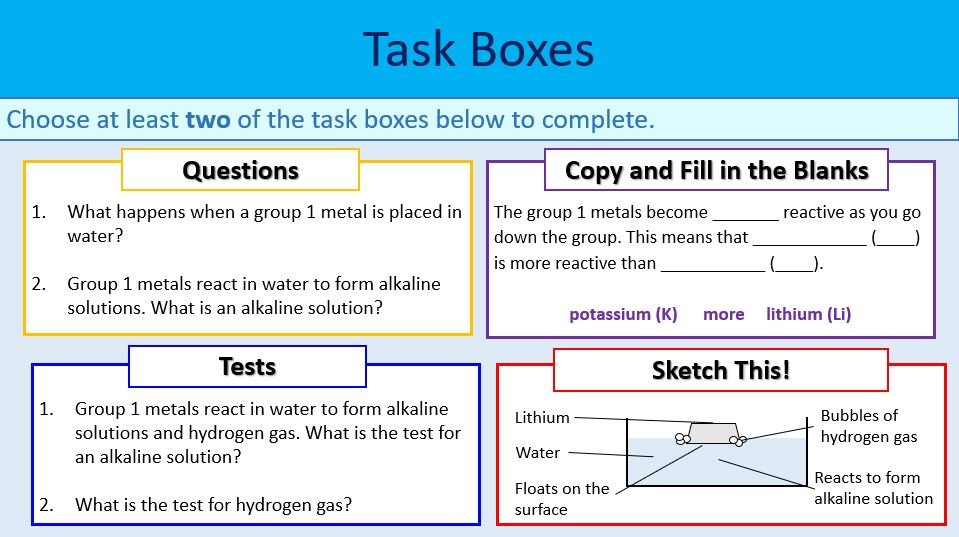 Task Selection Boxes