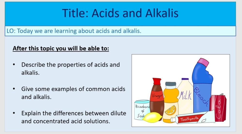 Year-7 Chemistry Acids and Alkalis - Acids and Alkalis Lesson Objectives