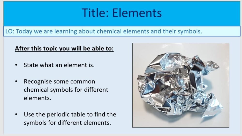 Year-7 Elements Atoms and Compounds-Elements Lesson Objectives