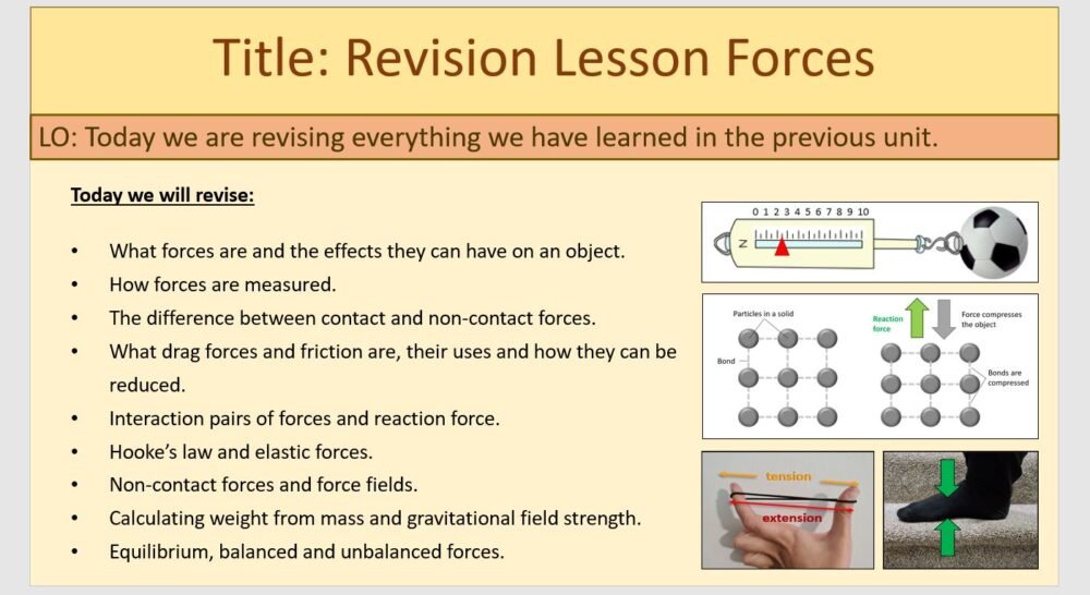 Year-7 Physics Forces-End of Topic Revision Lesson Objectives