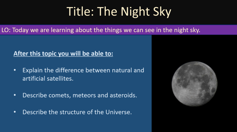 Year-7 Physics Space - The Night Sky Lesson Objectives