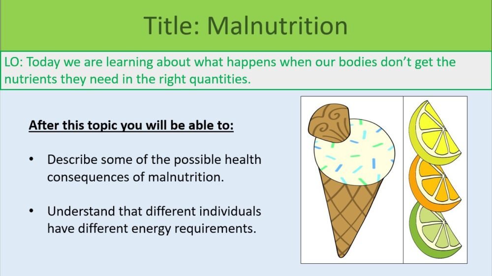 Year-8 Biology Health and Lifestyle Malnutrition Lesson Objectives