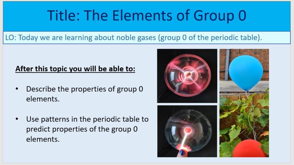 Year-8 Chemistry Periodic Table Group 0 Elements Lesson Objectives Year-8 Chemistry Periodic Table Group 0 Elements Lesson Objectives